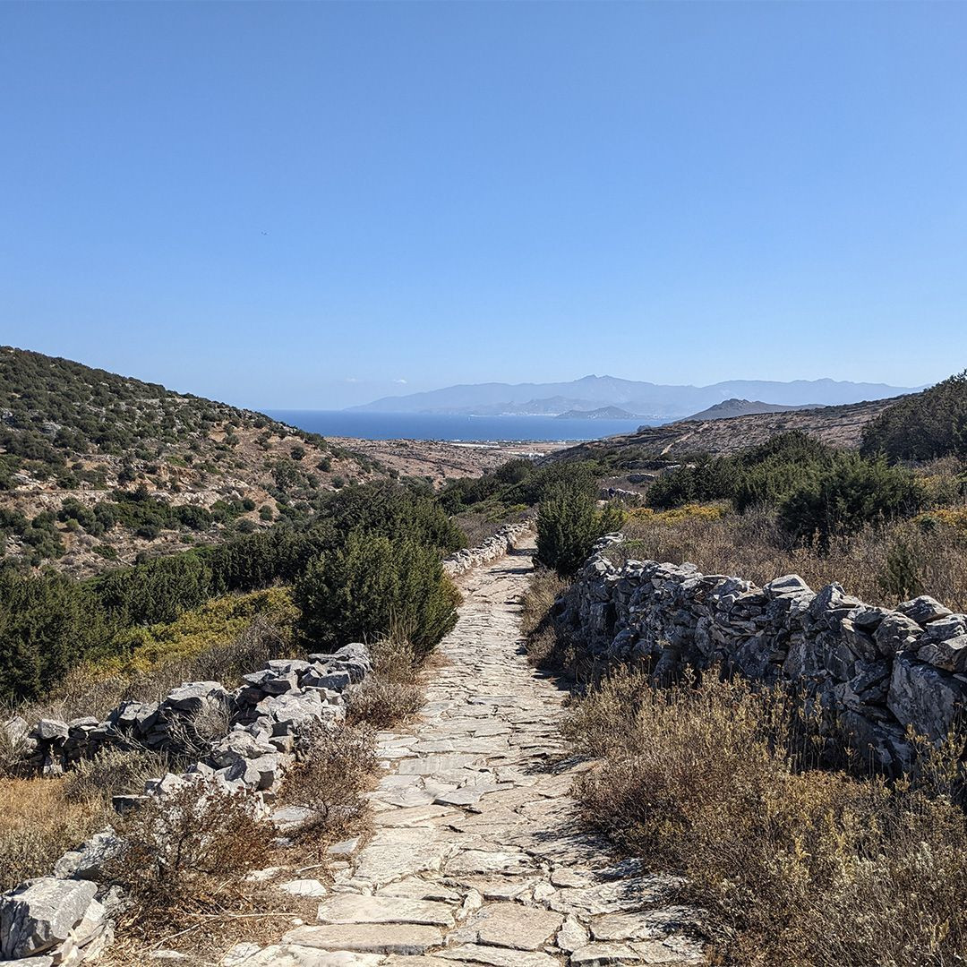 © Cécile Hénard Byzantijns pad geplaveid met marmer van Lefkes naar Prodromos - Paros - Griekenland