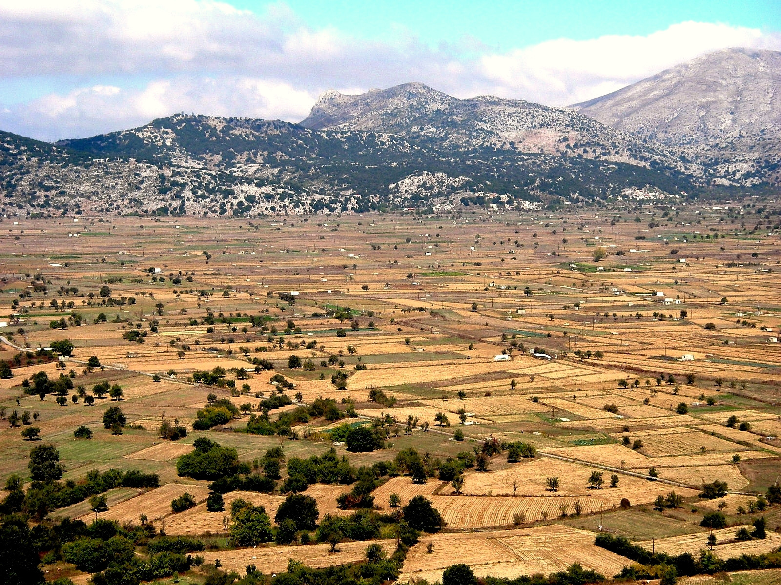 De Lassithihoogvlakte met haar velden in een dambordpatroon - Kreta - Griekenland